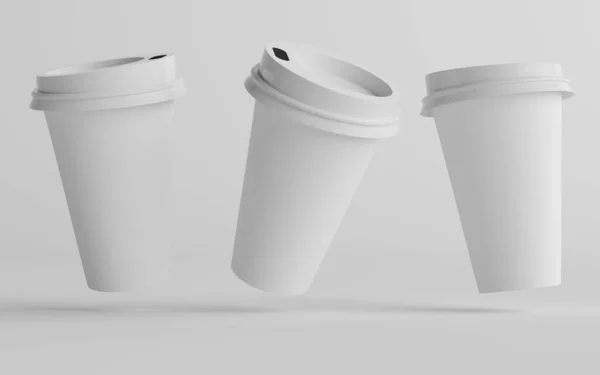 Унций Большие Чашки Кофе Белой Крышкой Три Чашки Моделирование — стоковое фото