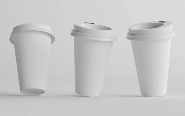 Single Wall Paper Large Coffee Cup Mockup White Lid Три — стокове фото