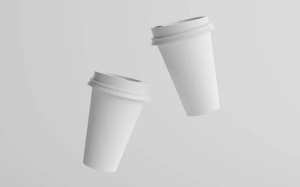 Унций Большая Кофейная Чашка Белой Крышкой Две Плавающие Чашки Моделирование — стоковое фото