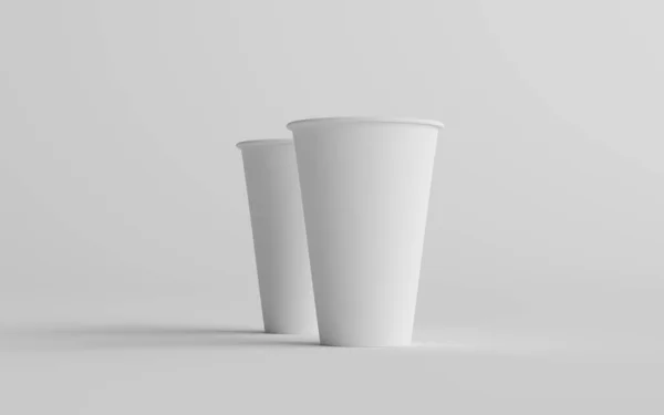 16オンス シングルウォールペーパー大型コーヒーカップモックアップ 2カップ 3Dイラスト — ストック写真