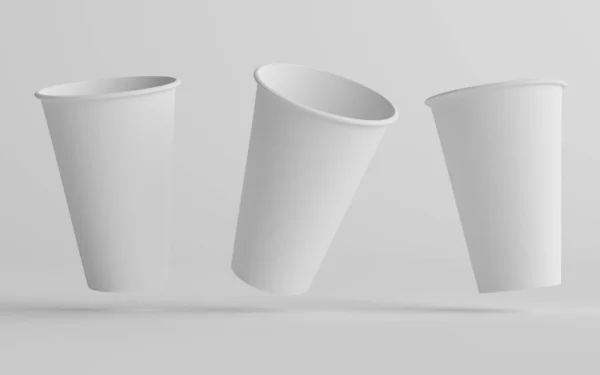 Egyfalú Papír Nagy Kávéscsésze Mockup Három Csésze Illusztráció — Stock Fotó
