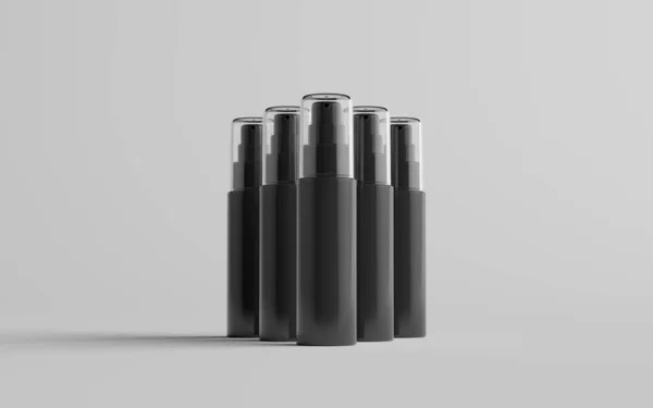 Botella Spray Plástico Negro Mockup Múltiples Botellas Ilustración — Foto de Stock