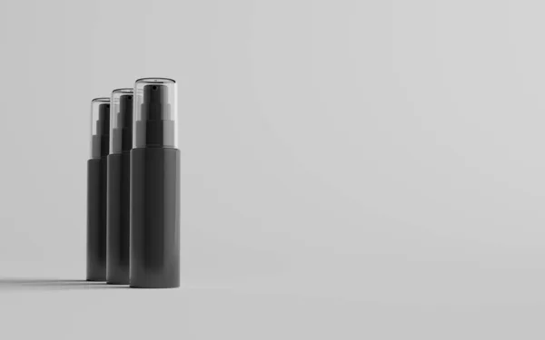 Bottiglia Spray Plastica Nera 50Ml Mockup Tre Bottiglie Illustrazione — Foto Stock