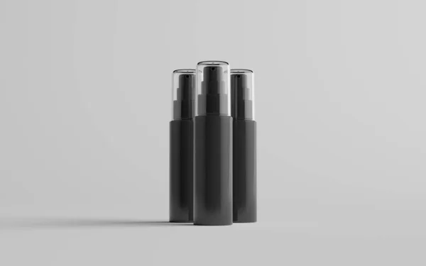 Fekete Műanyag Spray Palack Mockup Három Palack Illusztráció — Stock Fotó