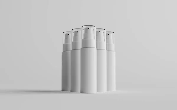 Beyaz Plastik Sprey Şişe Modeli Çoklu Şişe Görüntü — Stok fotoğraf
