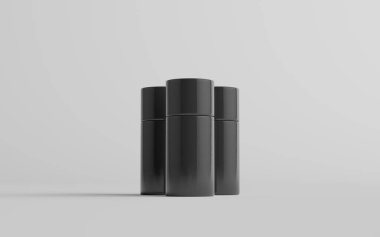 75 ml Black Plastic Roll-On / Spray Deodorant Şişe Mockup - Üç şişe. 3B Görüntü
