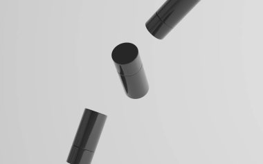 75 ml Black Plastic Roll-On / Spray Deodorant Şişe Mockup - Üç Yüzen Şişe. 3B Görüntü