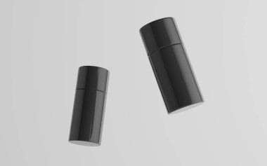 75 ml Black Plastic Roll-On / Spray Deodorant Şişe Mockup - İki Yüzen Şişe. 3B Görüntü