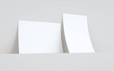 A4 Flyer / Letterhead Model Modifiye-Duvara Karşı İki İlan. 3B Görüntü