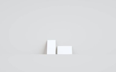 Business Card Mock-Up (3.5 x 2) Duvar Arkaplanına Karşı İki Kart. 3B Görüntü