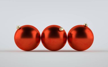 Kırmızı Metalik Matte Büyük Noel Balosu Süslemesi - Üç Top. 3B Görüntü