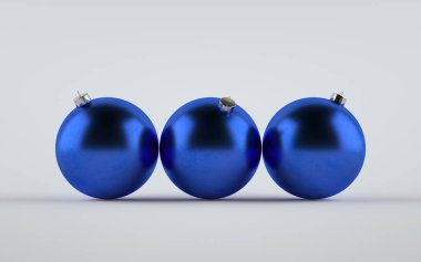 Mavi Metalik Matte Büyük Noel Balosu Süslemesi - Üç Top. 3B Görüntü