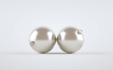 İnci / Gümüş Metalik Matte Büyük Noel Balosu Süslemesi - İki Top. 3B Görüntü