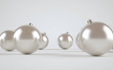 İnci / Gümüş Metalik Matte Büyük Noel Balosu Model Model Topları. 3B Görüntü