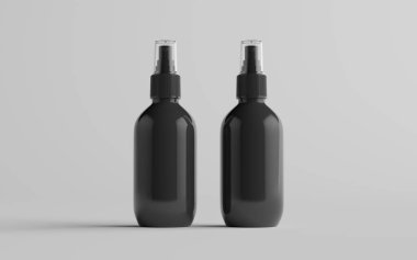200 ml Black Plastic Spray Şişe Mockup - İki şişe. 3B Görüntü