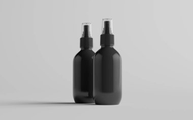 200 ml Black Plastic Spray Şişe Mockup - İki şişe. 3B Görüntü