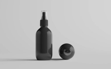 200 ml Black Plastic Spray Şişe Mockup - İki şişe. 3B Görüntü