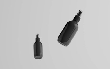 200 ml Black Plastic Spray Şişe Mokup - İki Yüzen Şişe. 3B Görüntü