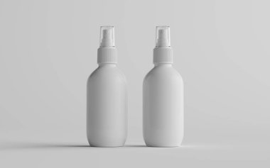 200 ml Beyaz Plastik Sprey Şişe Modeli - İki Şişe. 3B Görüntü