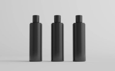 250 ml Black Plastik Şampuan / Duş jeli / Cilt Toniği, Kozmetik Şişe Mokup - Üç Şişe. 3B Görüntü