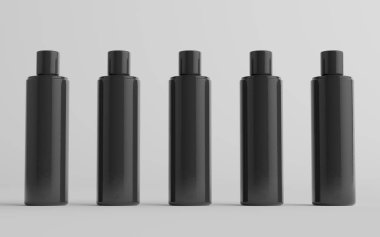 250 ml Black Plastik Şampuan / Duş jeli / Cilt Toniği, Kozmetik Şişe Modeli - Çoklu Şişe. 3B Görüntü