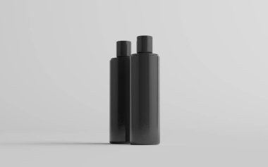 250 ml Black Plastik Şampuan / Duş jeli / Cilt Toniği, Kozmetik Şişe Mokup - İki Şişe. 3B Görüntü