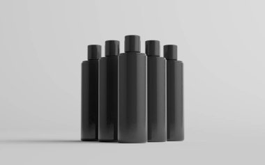 250 ml Black Plastik Şampuan / Duş jeli / Cilt Toniği, Kozmetik Şişe Modeli - Çoklu Şişe. 3B Görüntü