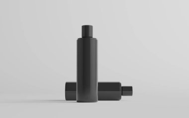 250 ml Black Plastik Şampuan / Duş jeli / Cilt Toniği, Kozmetik Şişe Mokup - İki Şişe. 3B Görüntü