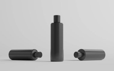 250 ml Black Plastik Şampuan / Duş jeli / Cilt Toniği, Kozmetik Şişe Mokup - Üç Şişe. 3B Görüntü