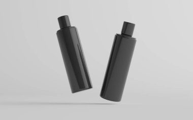 250 ml Black Plastik Şampuan / Duş jeli / Cilt Toniği, Kozmetik Şişe Mokup - İki Şişe. 3B Görüntü