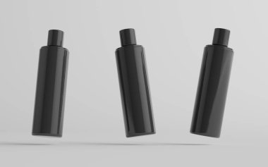 250 ml Black Plastik Şampuan / Duş jeli / Cilt Toniği, Kozmetik Şişe Mokup - Üç Şişe. 3B Görüntü
