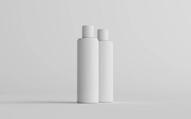 250ml Beyaz Plastik Şampuan / Duş jeli / Deri Toniği, Kozmetik Şişe Modeli - İki Şişe. 3B Görüntü