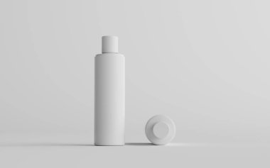 250ml Beyaz Plastik Şampuan / Duş jeli / Deri Toniği, Kozmetik Şişe Modeli - İki Şişe. 3B Görüntü