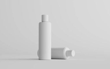 250ml Beyaz Plastik Şampuan / Duş jeli / Deri Toniği, Kozmetik Şişe Modeli - İki Şişe. 3B Görüntü