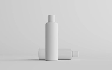 250ml Beyaz Plastik Şampuan / Duş jeli / Deri Toniği, Kozmetik Şişe Modeli - İki Şişe. 3B Görüntü