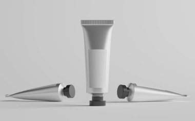 Alüminyum Plastik Kozmetik / Boya Tüpü Mokup - Üç Tüpü. Boş Etiket