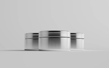 Alüminyum Kozmetik Jar Mockup - Üç kavanoz. 3B Görüntü