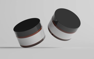 Amber Glass Kozmetik Jar Mockup - İki kavanoz. Boş Etiket