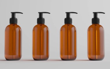 Kehribar Cam Pompa-Model-Sıvı Sabun, Şampuan-Söndürücü - Çoklu Şişe. 3B Görüntü