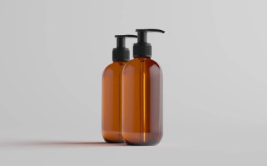 Kehribar Cam Pompa-Model-Sıvı Sabun, Şampuan-Kutu-İki Şişe. 3B Görüntü