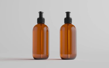 Kehribar Cam Pompa-Model-Sıvı Sabun, Şampuan-Temizleyici - Ön ve Arka. 3B Görüntü