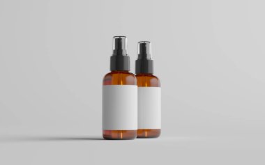 Amber Spray Şişe Modeli - İki Şişe. Blank Label. 3B Görüntü