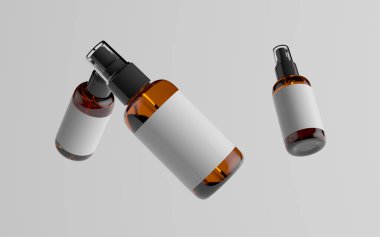 Amber Püskürtme Şişe Modeli - Çoklu Yüzen Şişe. Blank Label. 3B Görüntü