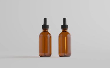 Amber Glass Dropper Şişe Modeli - İki Şişe. 3B Görüntü