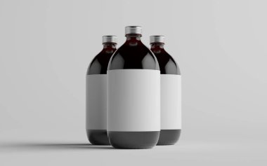 Soğuk Bira Kahvesi Amber / Kahverengi Büyük Bardak Şişesi Paket Model - Üç Şişe. Boş Etiket