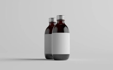 Soğuk Bira Kahvesi Amber / Kahverengi Bardak Şişesi Paket Model - İki Şişe. Boş Etiket