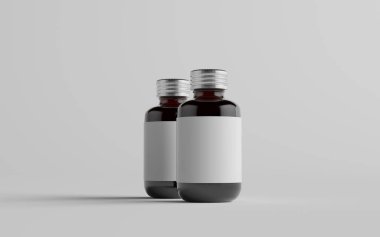 Soğuk Bira Kahvesi Amber / Kahverengi Küçük Cam Şişeli Paketleme - İki Şişe. Boş Etiket