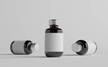 Soğuk Bira Kahvesi Amber / Kahverengi Küçük Cam Şişeli Paketleme - Üç Şişe. Boş Etiket