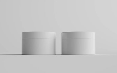 Beyaz Plastik Kozmetik Jar Mockup - İki kavanoz. 3B Görüntü