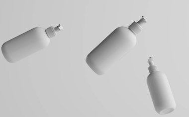 Beyaz Plastik Pompa Modeli, Sıvı Sabun, Temizleyici, Şampuan Söndürücü, Çoklu Yüzen Şişe. 3B Görüntü